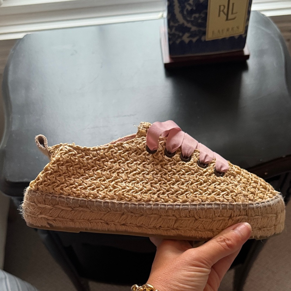 Woven Espadrille Sneaker with Pink and white Ribbon Laces NBW